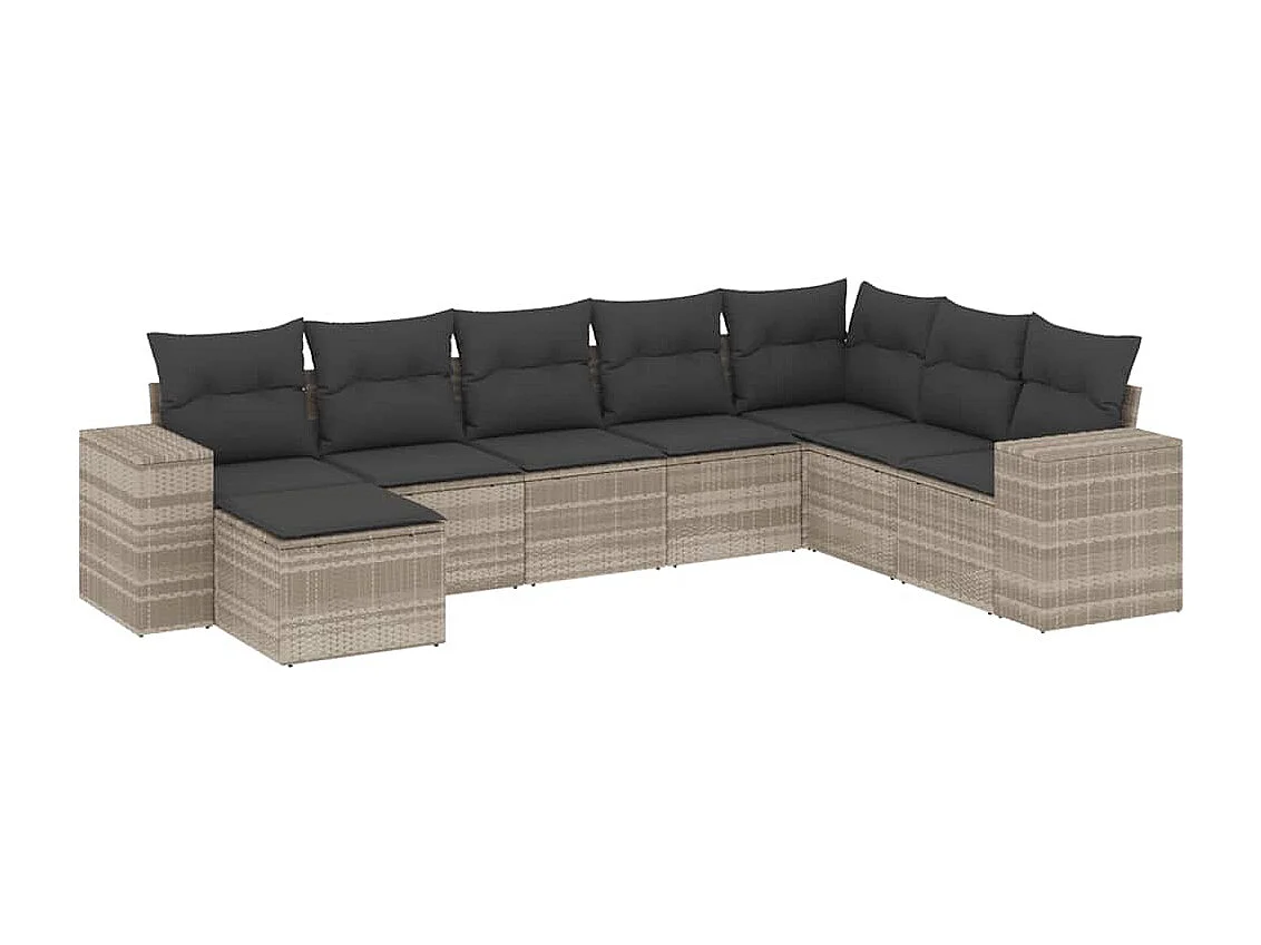 8-delige Loungeset met kussens poly rattan lichtgrijs