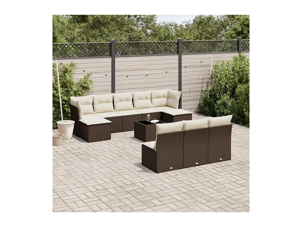 Set de sofás de jardín 11 piezas cojines ratán sintético marrón