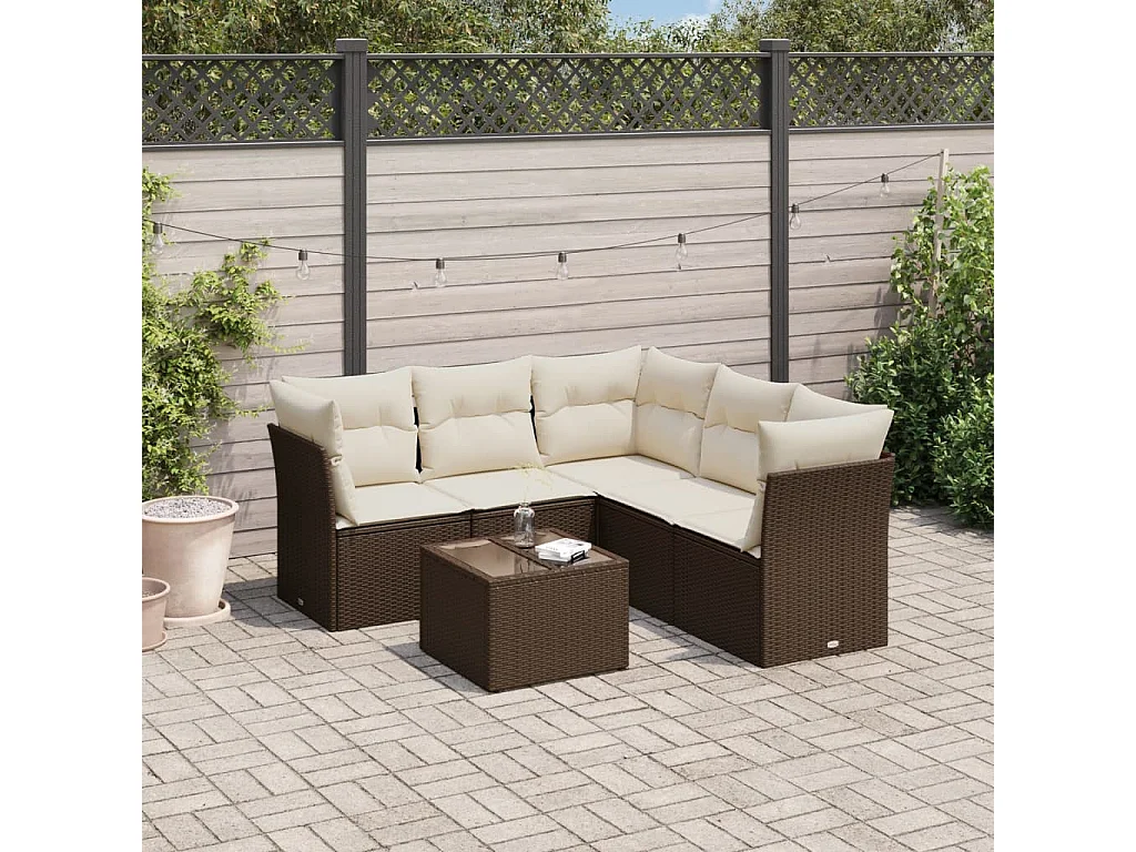 Salon de jardin avec coussins 6 pièces marron résine tressée