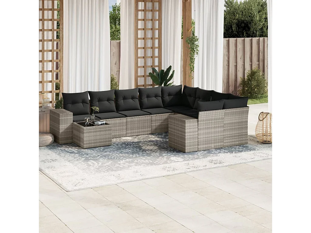 Salon de jardin avec coussins 10 pièces gris clair résine tressée