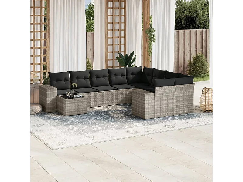 Salon de jardin avec coussins 10 pièces gris clair résine tressée