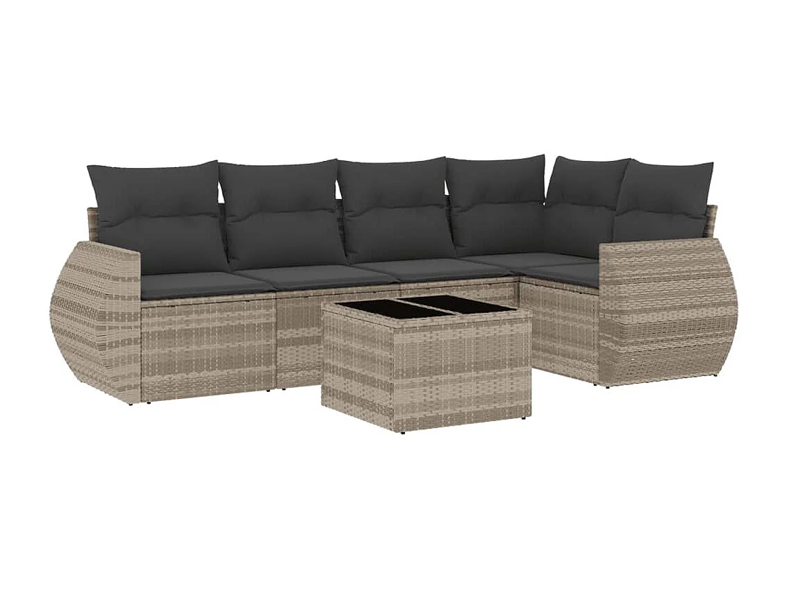 6-delige Loungeset met kussens poly rattan lichtgrijs