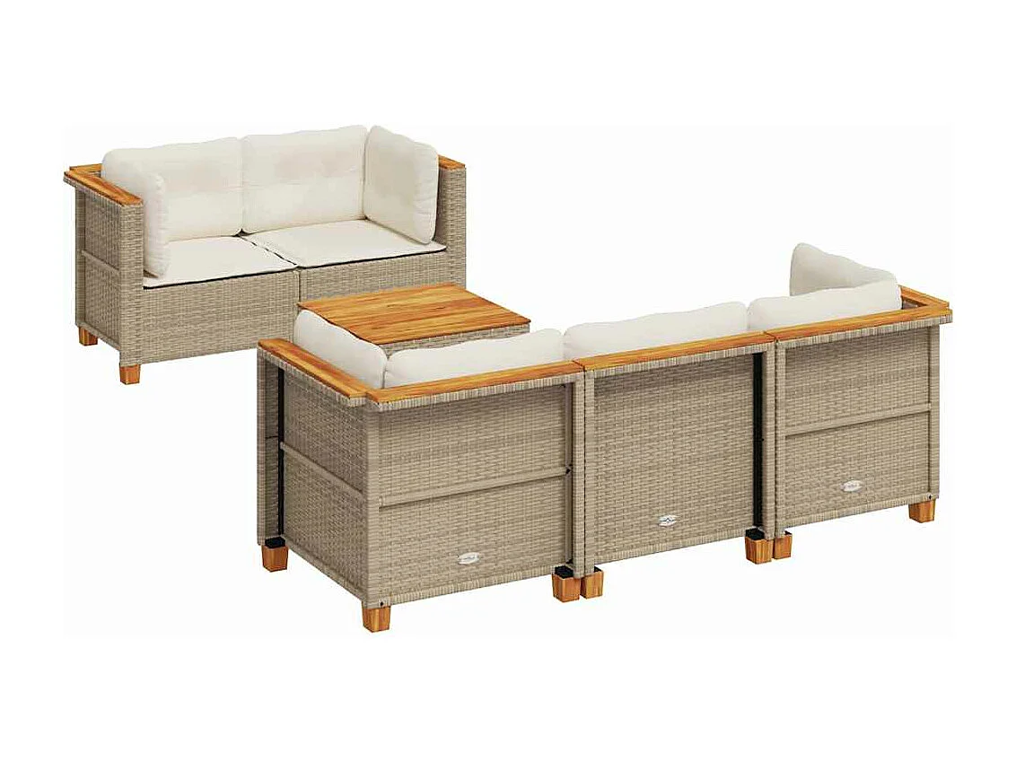 6-delige Loungeset met kussens poly rattan beige