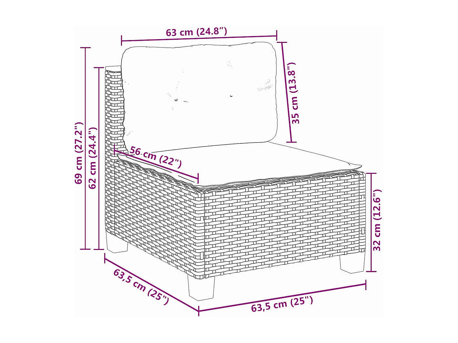 6-delige Loungeset met kussens poly rattan beige