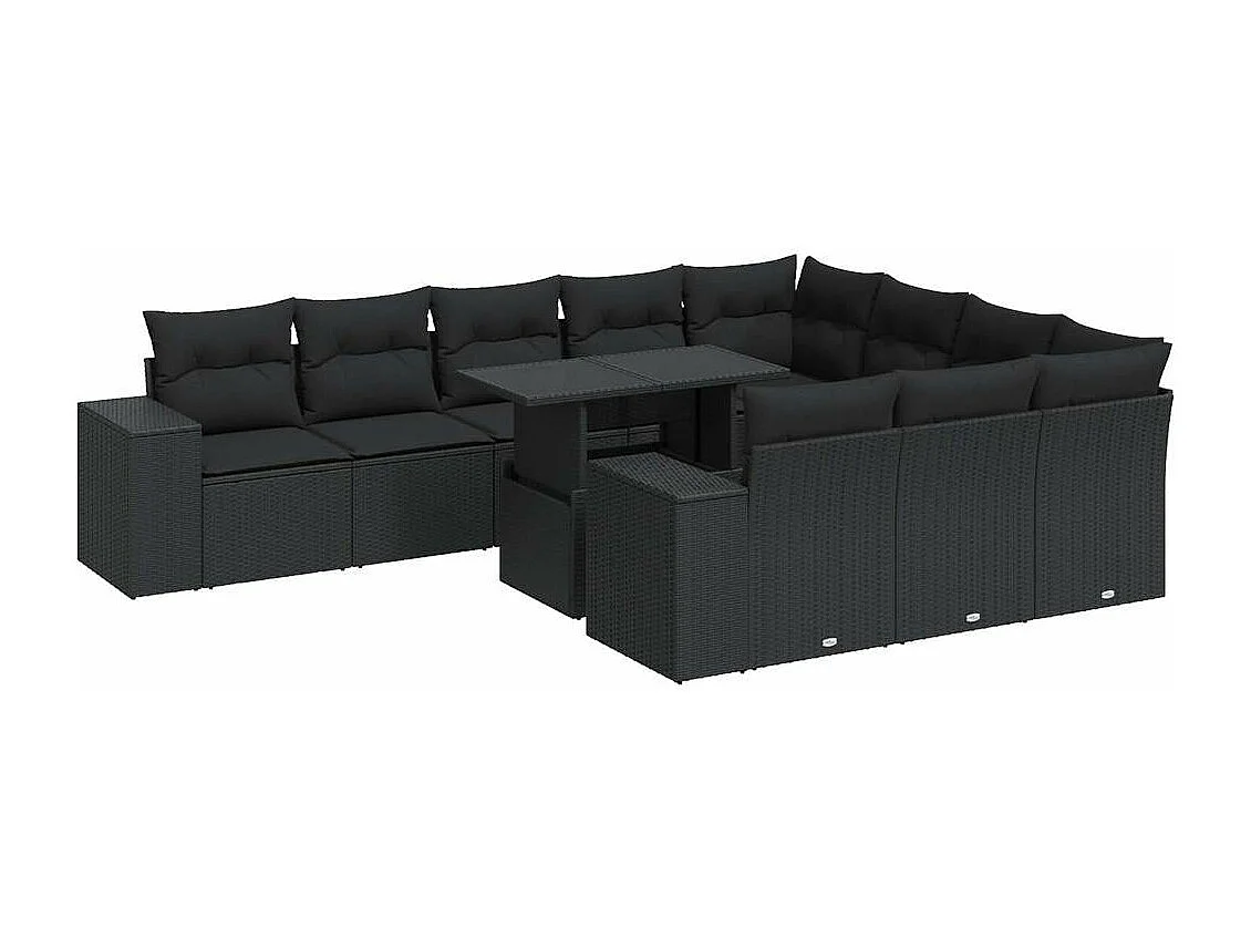 Set de sofás de jardín 11 piezas y cojines ratán sintético negro