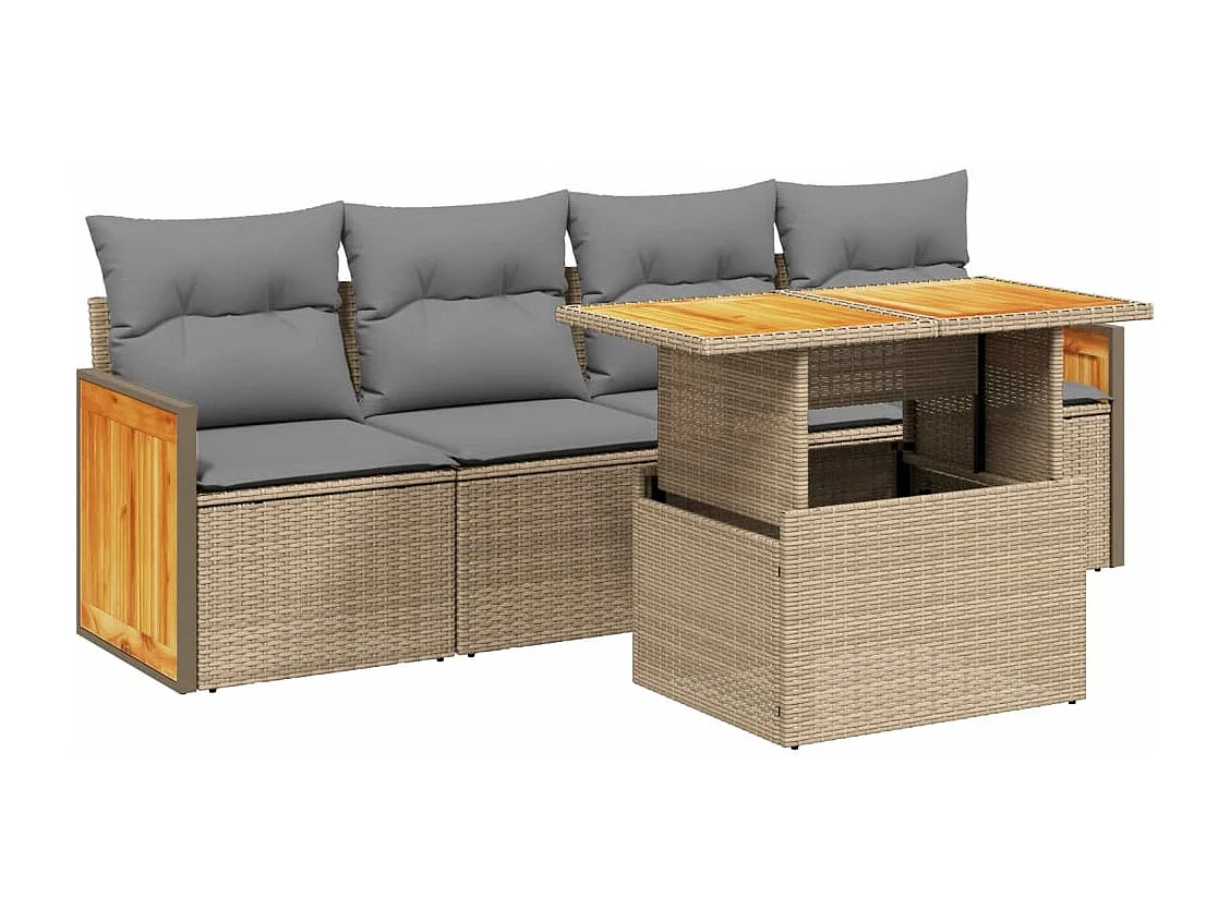 Salon de jardin avec coussins 5 pièces beige résine tressée