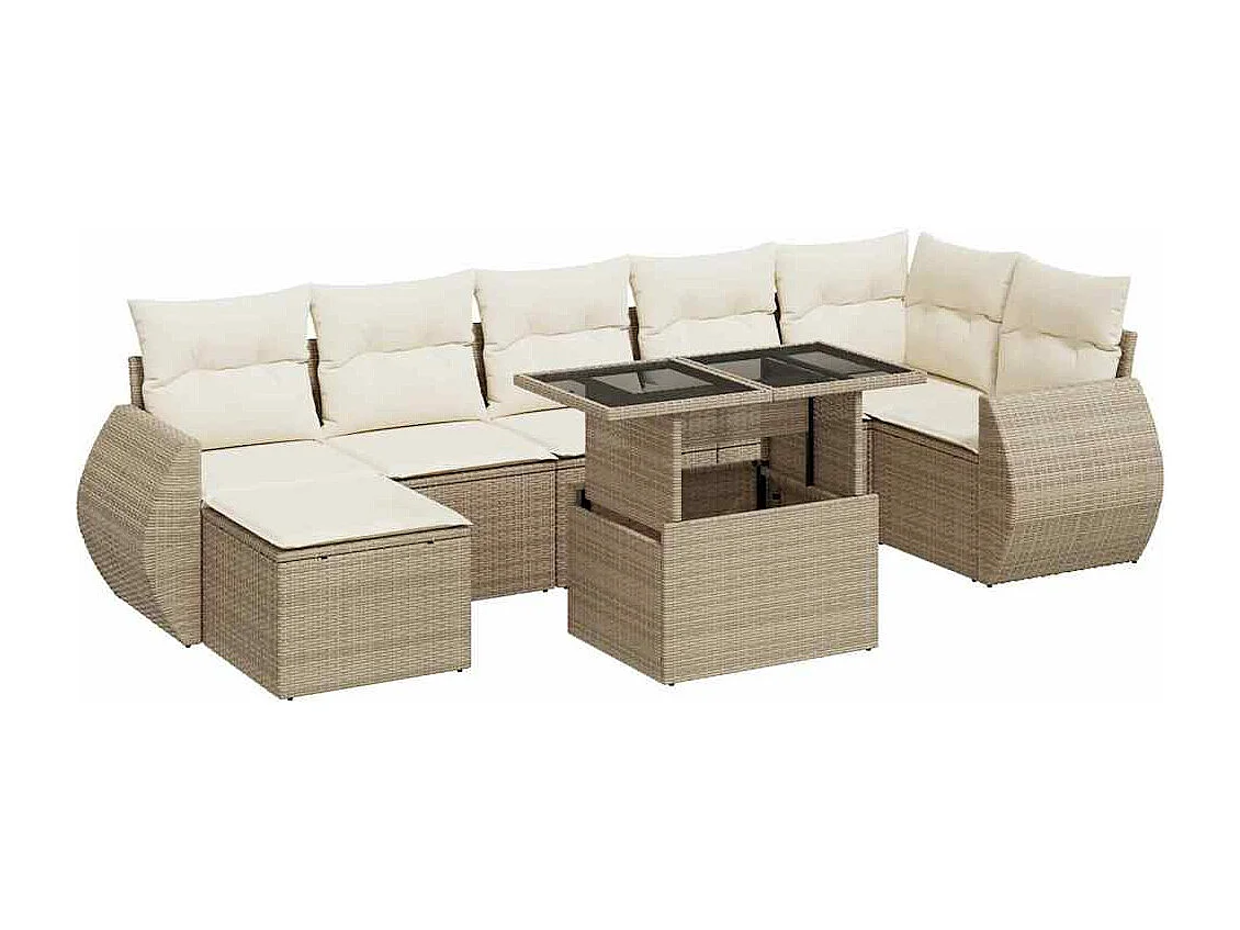 8-delige Loungeset met kussens poly rattan beige