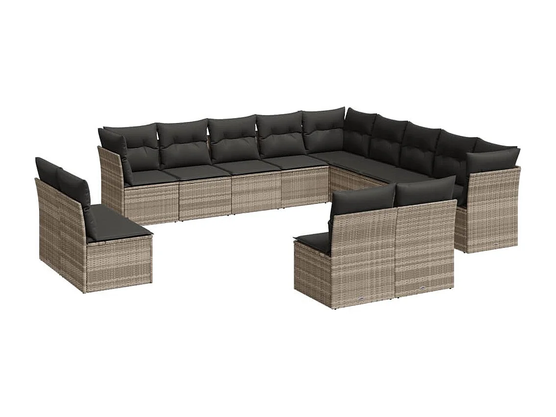 Set sofás de jardín con cojines 13 piezas ratán sintético gris