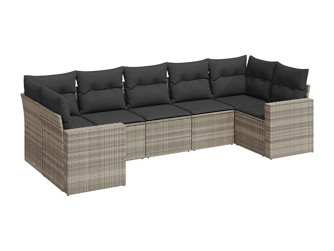 Salon de jardin avec coussins 7 pièces gris clair résine tressée