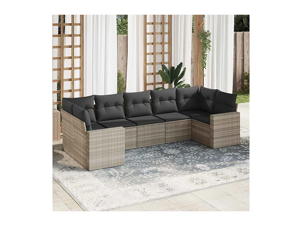 Salon de jardin avec coussins 7 pièces gris clair résine tressée