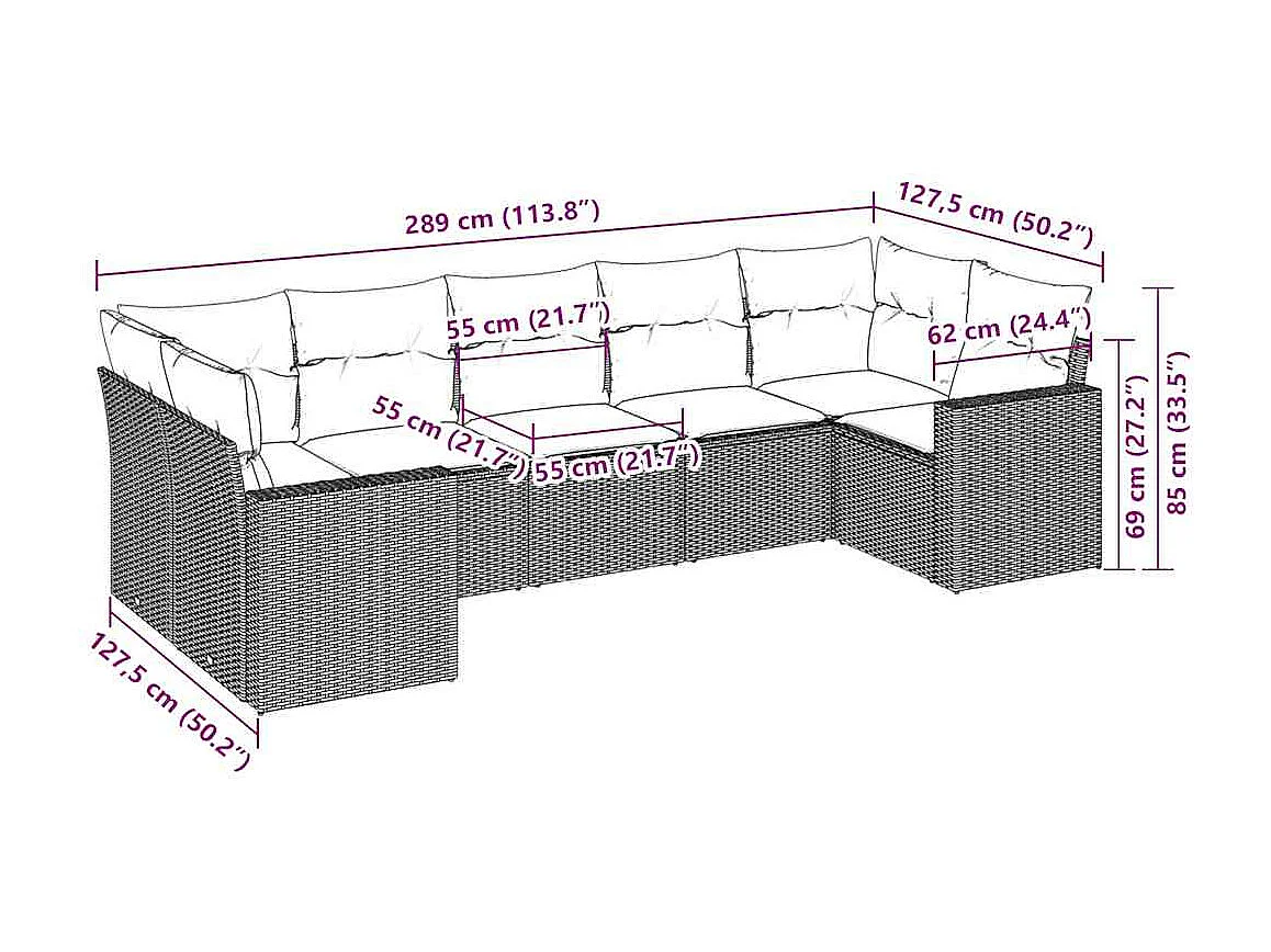Salon de jardin avec coussins 7 pièces gris clair résine tressée