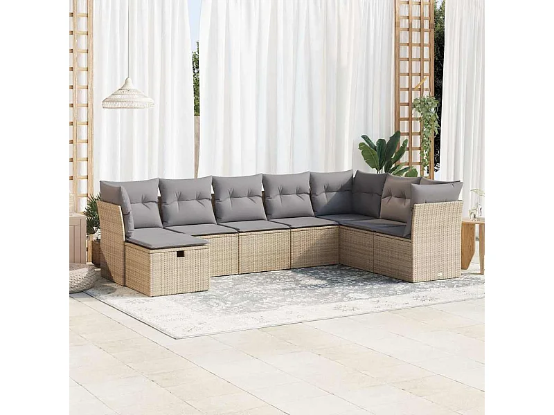 8 peças conjunto de sofás para jardim com almofadões vime PE bege