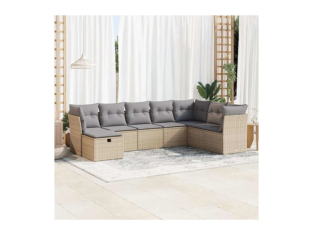 8 peças conjunto de sofás para jardim com almofadões vime PE bege