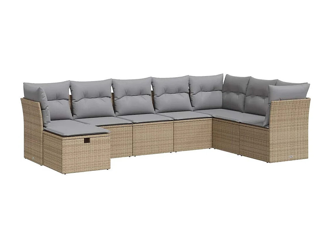 8-delige Loungeset met kussens poly rattan beige
