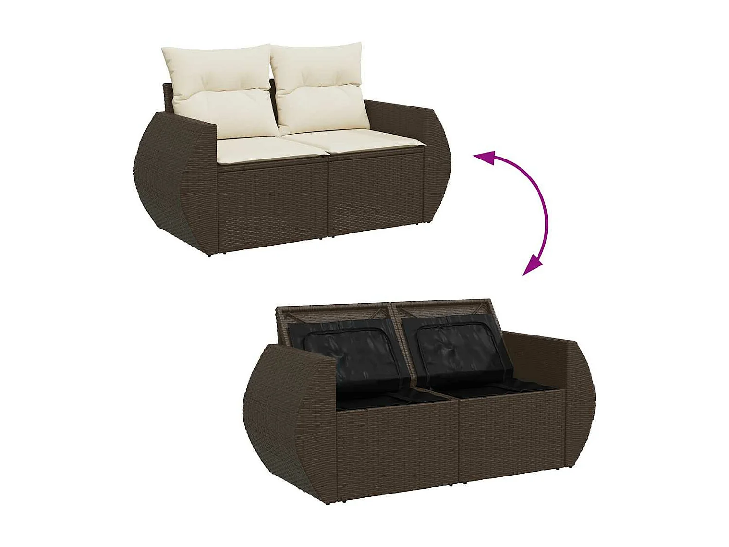10-delige Loungeset met kussens poly rattan bruin