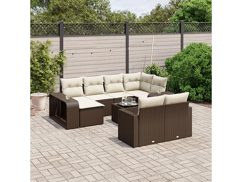 11-delige Loungeset met kussens poly rattan bruin
