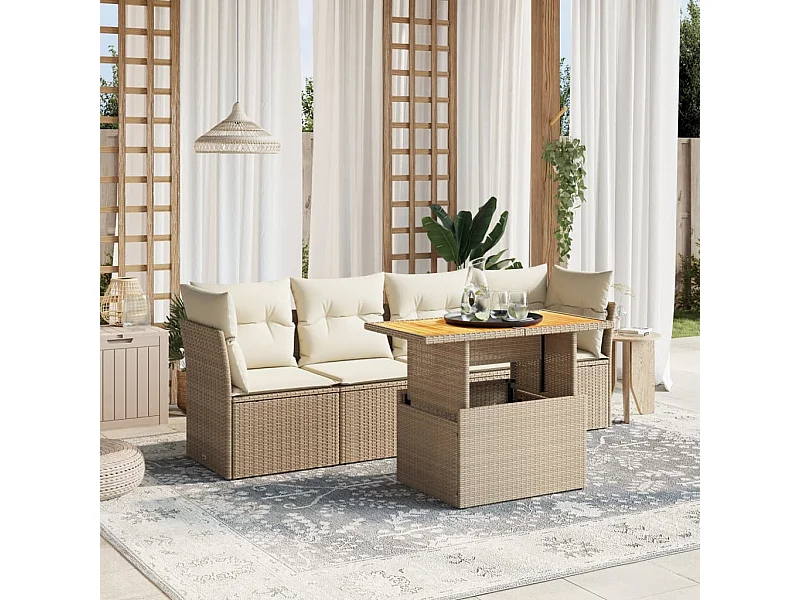 Juego de sofás jardín con cojines 5 piezas ratán sintético beige