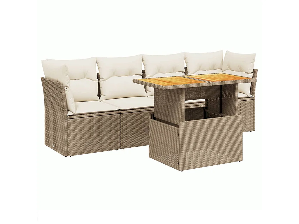 Salon de jardin avec coussins 5 pièces beige résine tressée