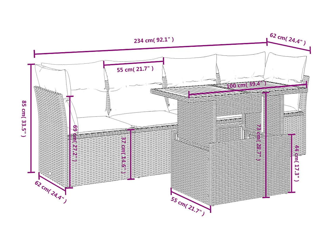 Salon de jardin avec coussins 5 pièces beige résine tressée