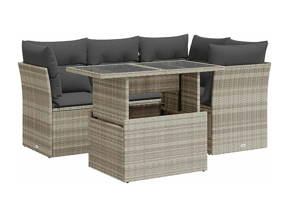 Set de sofás jardín y cojines 5 piezas ratán sintético gris claro