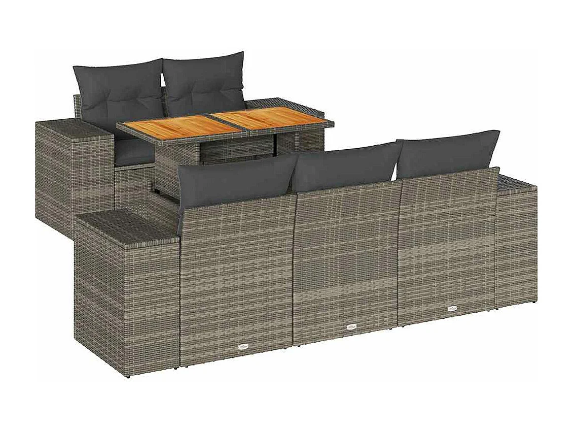 Salon de jardin 6 pièces avec coussins gris résine tressée