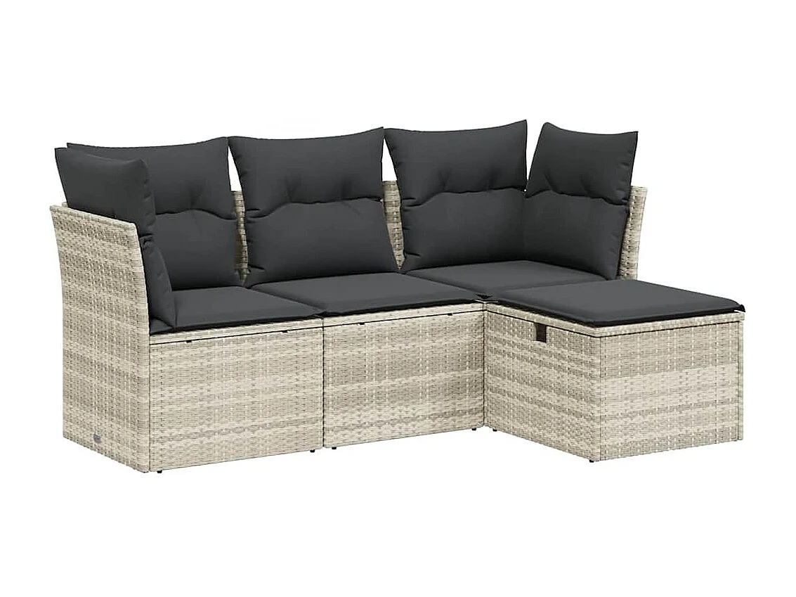 Set de sofás de jardín 4 piezas y cojines ratán sintético gris