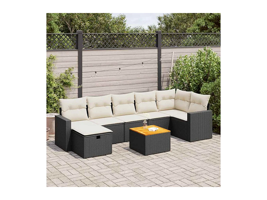 8 peças conjunto sofás de jardim com almofadões vime PE preto