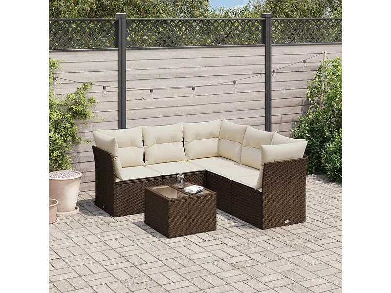 6 peças conjunto de sofás jardim com almofadões vime PE castanho