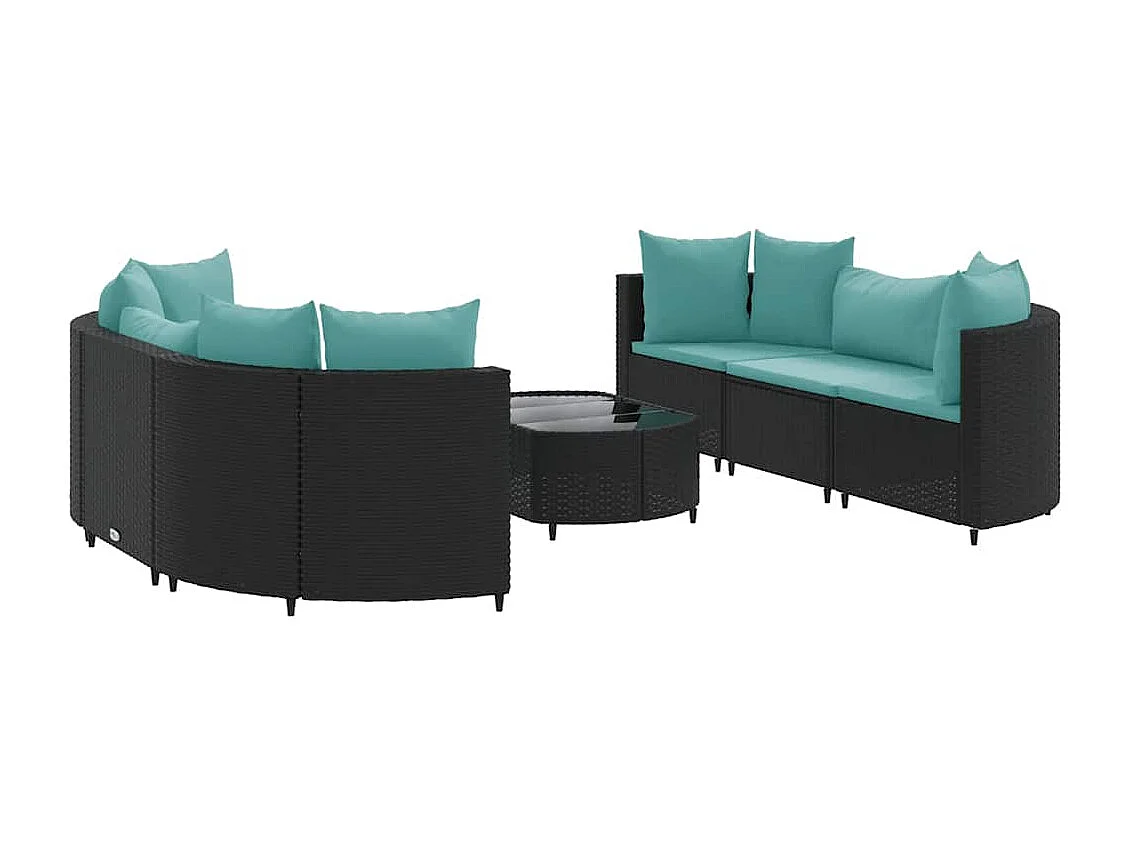 7-delige Loungeset met kussens poly rattan zwart
