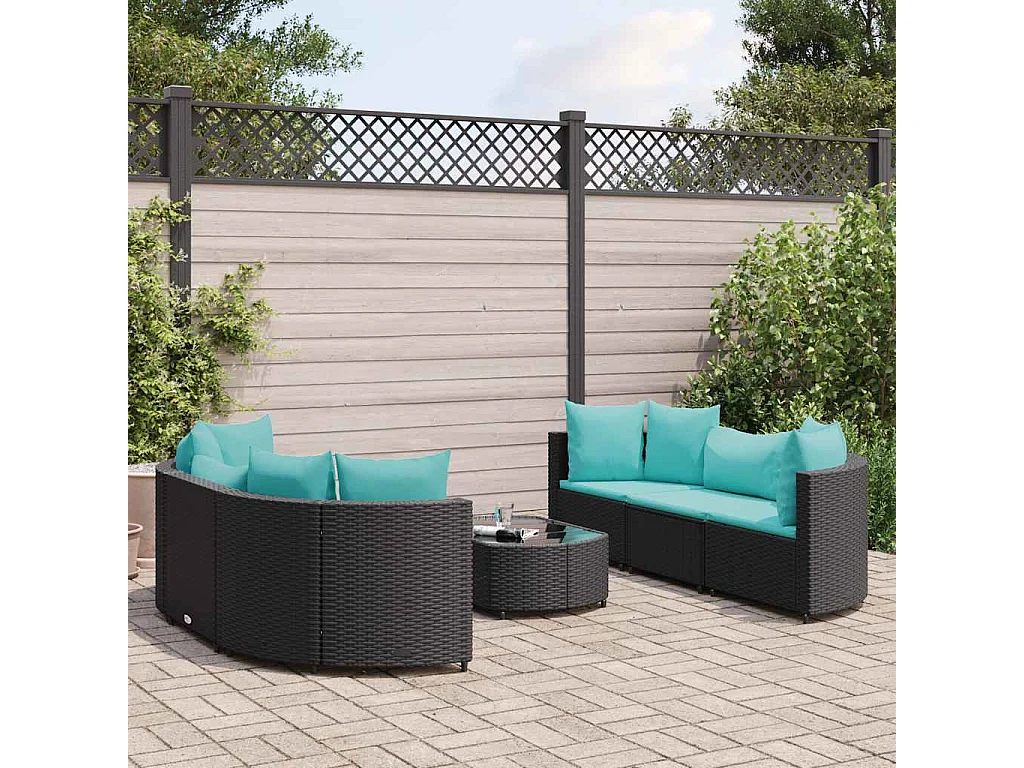 7-delige Loungeset met kussens poly rattan zwart