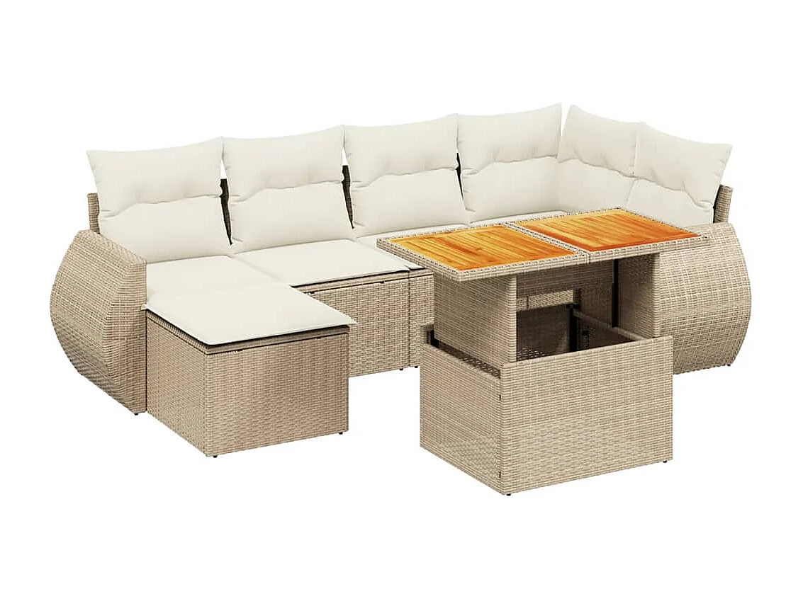 Salon de jardin avec coussins 7 pièces beige résine tressée