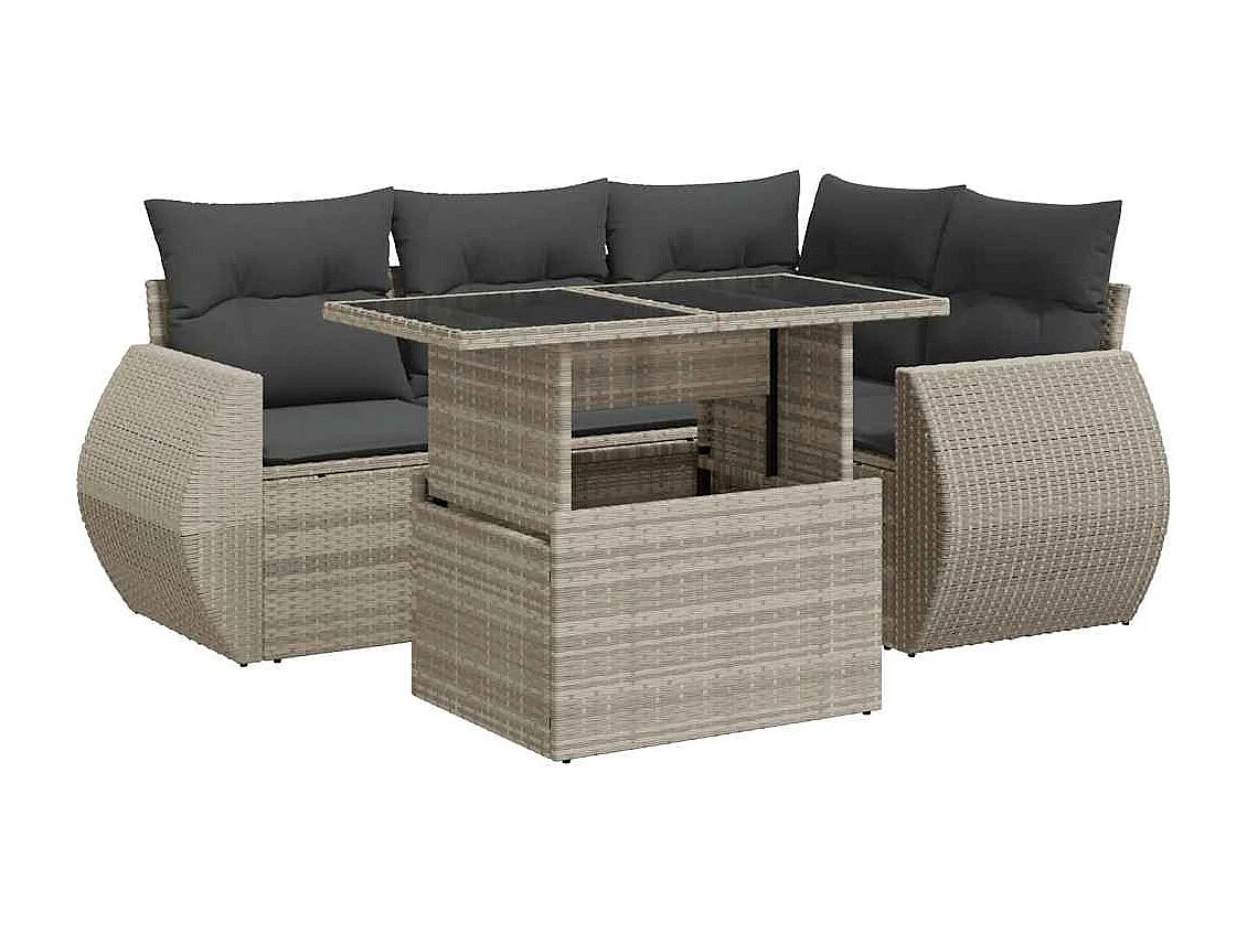 Set de sofás jardín y cojines 5 piezas ratán sintético gris claro