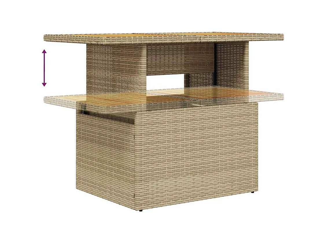 Salon de jardin avec coussins 7 pièces beige résine tressée acacia