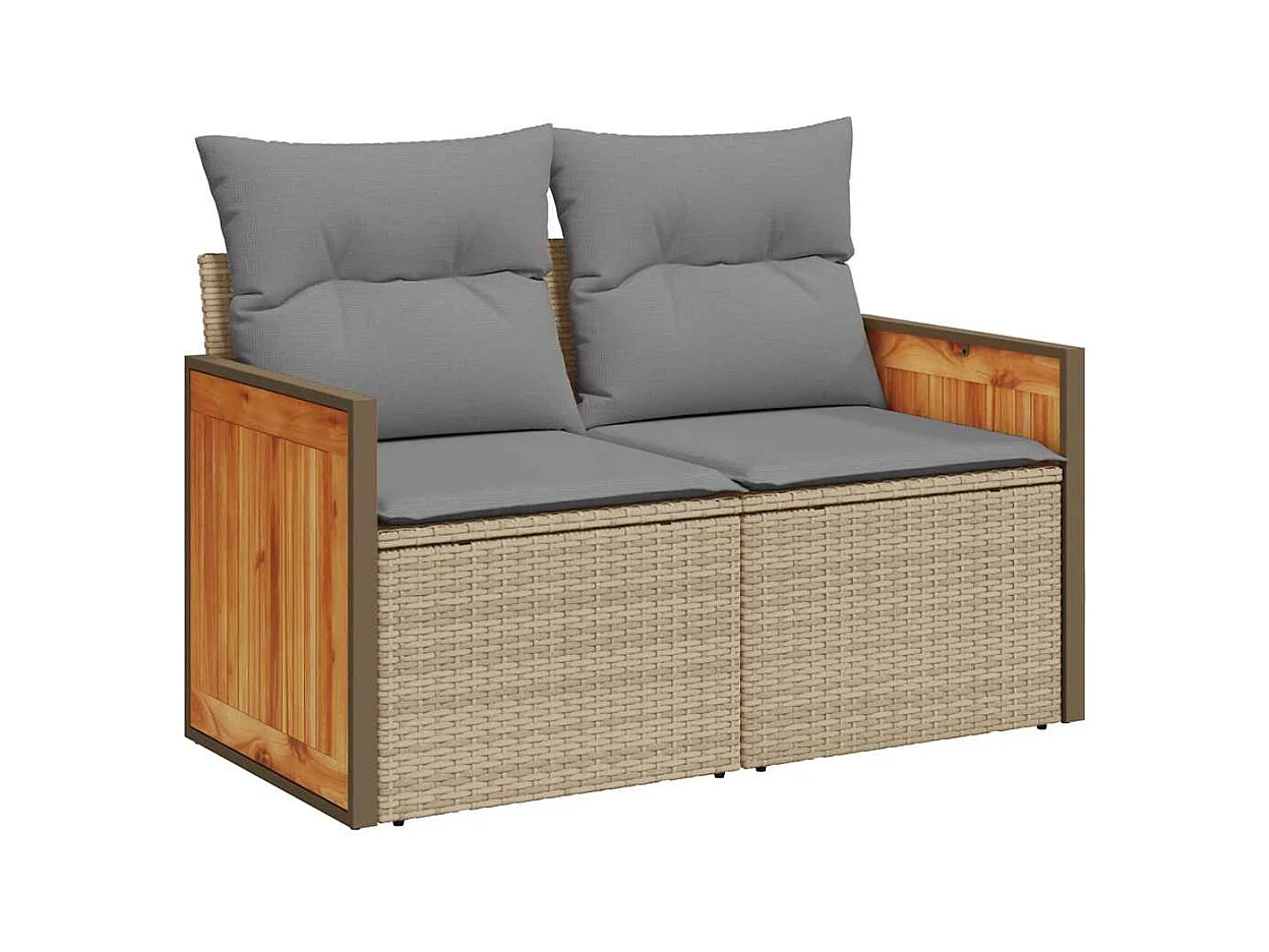 Salon de jardin avec coussins 7 pièces beige résine tressée acacia
