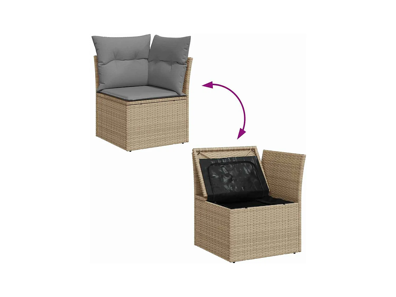 Salon de jardin avec coussins 7 pièces beige résine tressée acacia