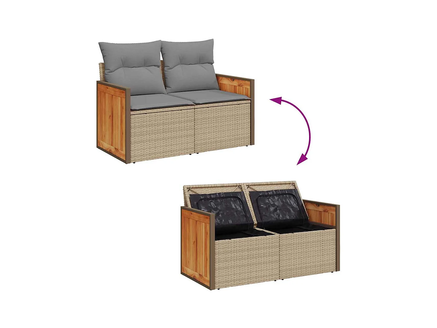 Salon de jardin avec coussins 7 pièces beige résine tressée acacia