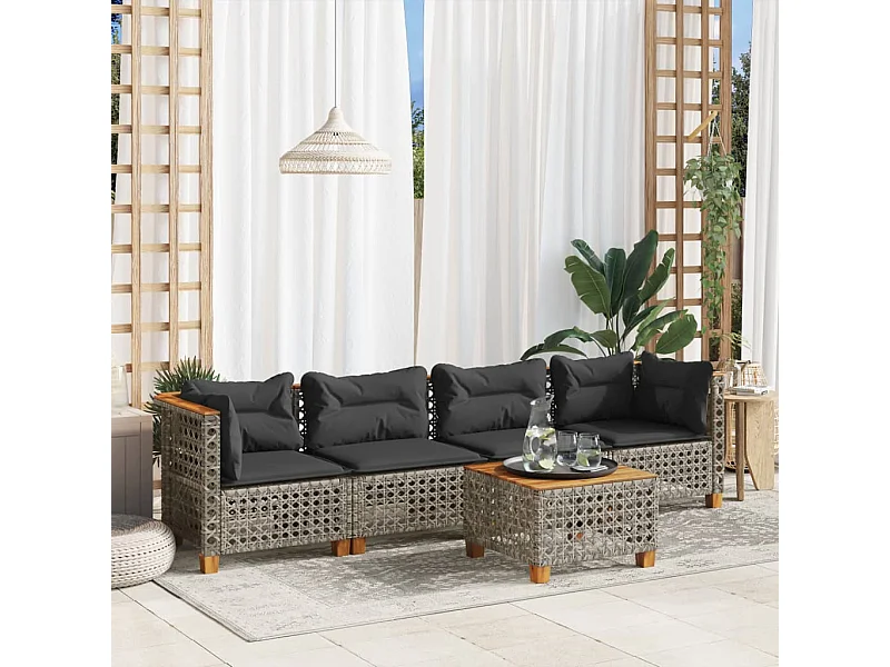 5-delige Loungeset met kussens poly rattan grijs