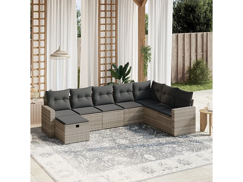 8-delige Loungeset met kussens poly rattan lichtgrijs