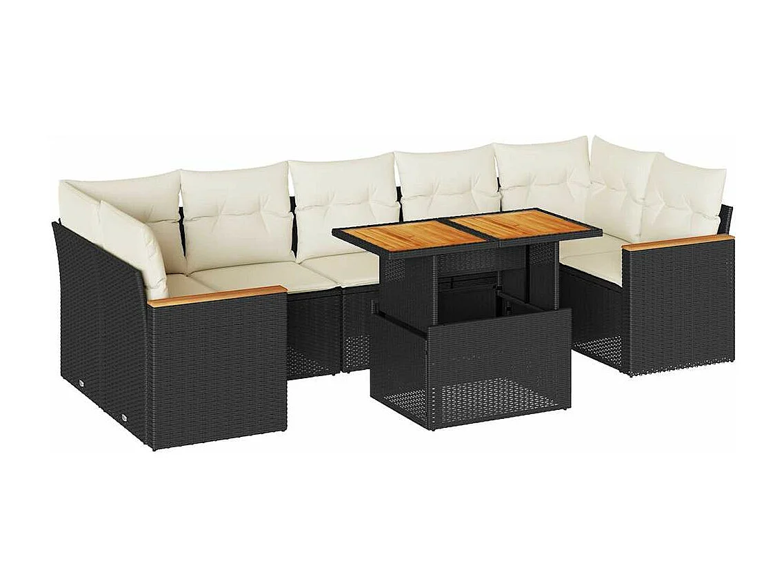 Set sofás jardín y cojines 7 piezas ratán sintético acacia negro