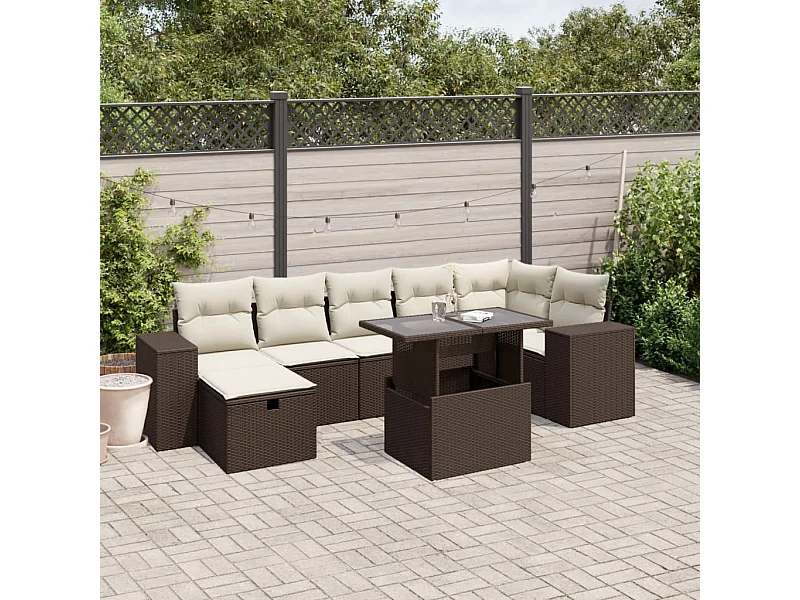 Set sofás de jardín 8 piezas y cojines ratán sintético marrón
