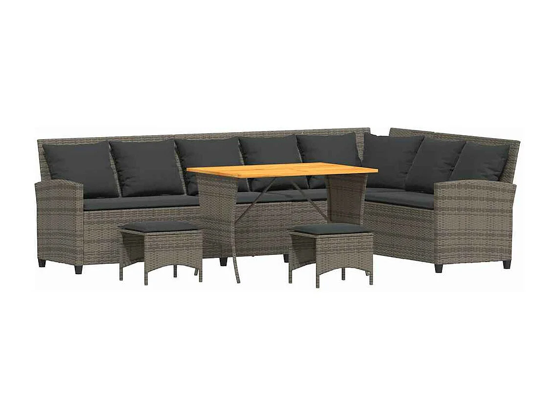 Salon de jardin 4 pièces avec coussins forme L gris résine tressée