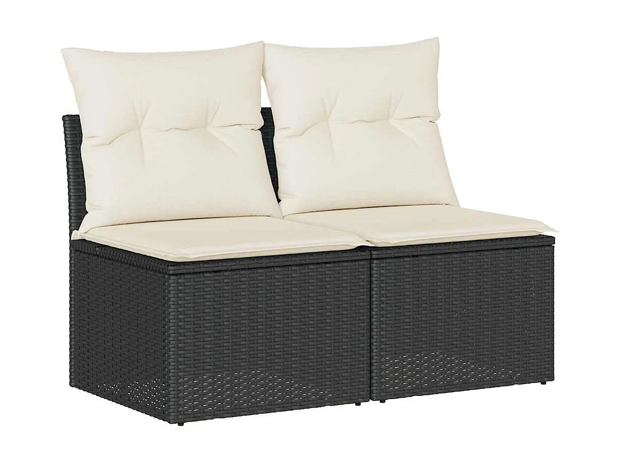 2-delige Loungeset met kussens poly rattan acacia zwart