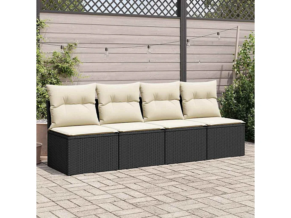 2-delige Loungeset met kussens poly rattan acacia zwart