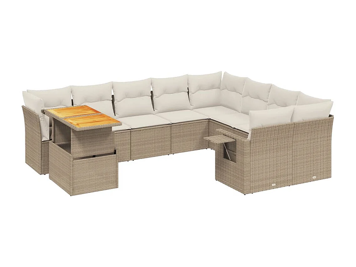 10-delige Loungeset met kussens poly rattan beige