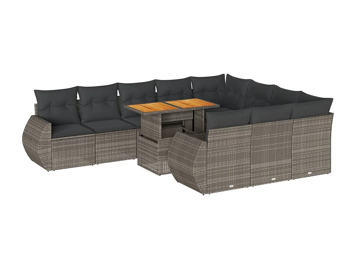 11-delige Loungeset met kussens poly rattan grijs