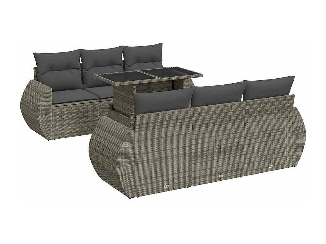 Salon de jardin avec coussins 7 pièces gris résine tressée