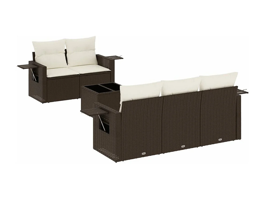 Set sofás de jardín 6 piezas y cojines ratán sintético marrón