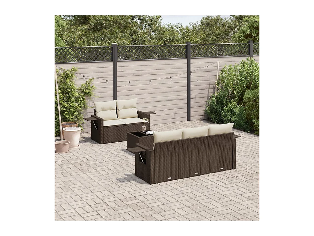 6-delige Loungeset met kussens poly rattan bruin