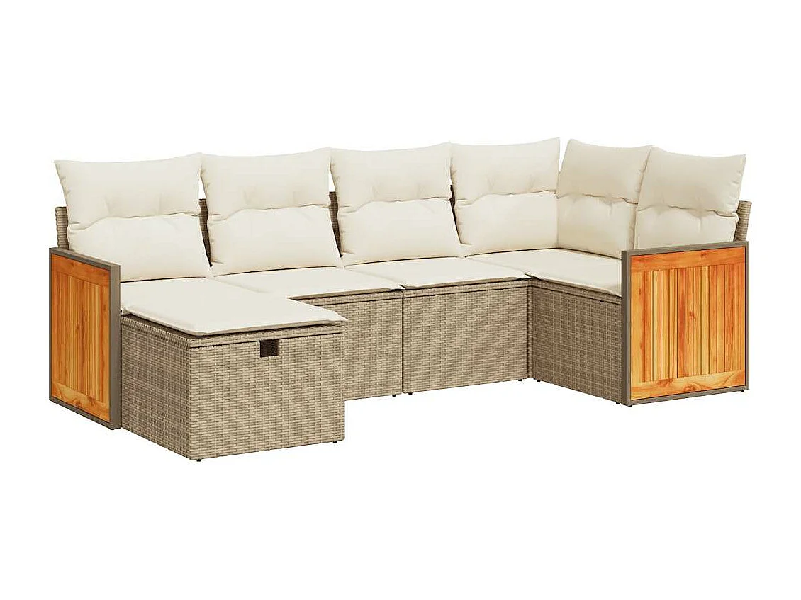 6-delige Loungeset met kussens poly rattan beige