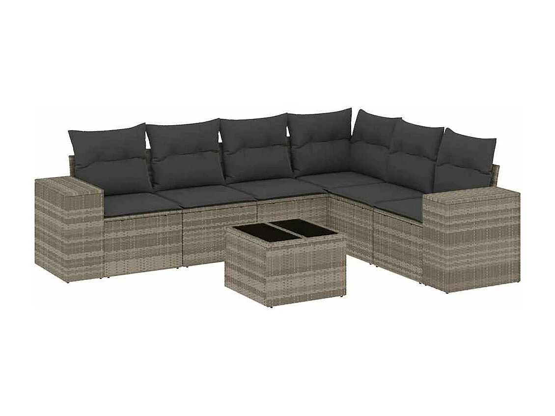 Set de sofás de jardín 7 piezas con cojines ratán PE gris claro